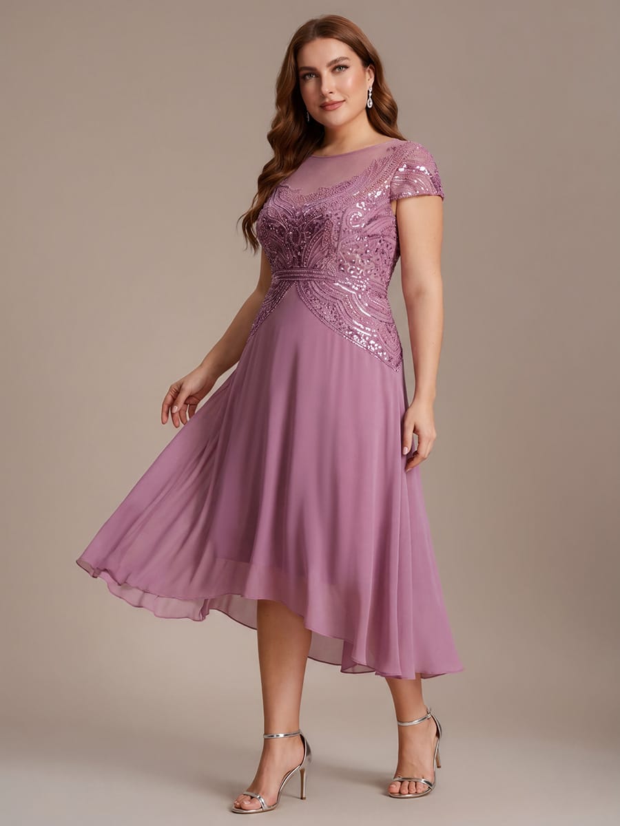 Sequin Sheath Round Neck Dress #color_Purple Orchid