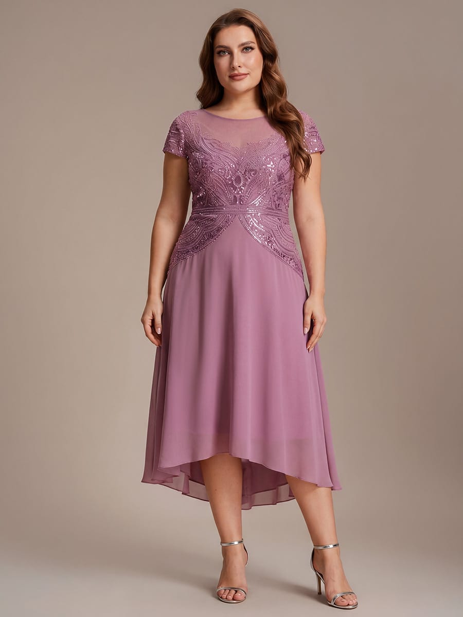 Sequin Sheath Round Neck Dress #color_Purple Orchid
