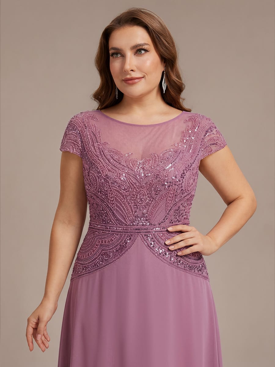 Sequin Sheath Round Neck Dress #color_Purple Orchid