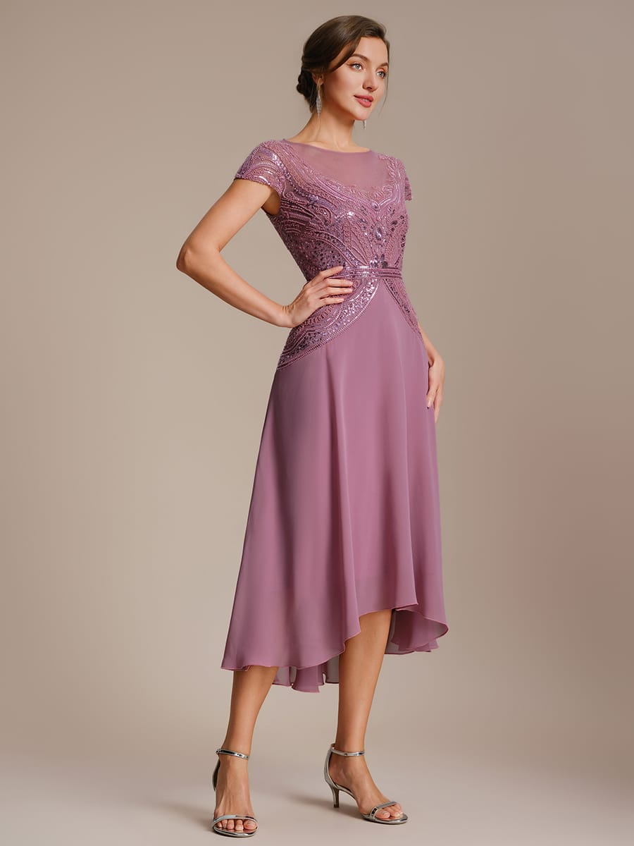 Sequin Sheath Round Neck Dress #color_Purple Orchid