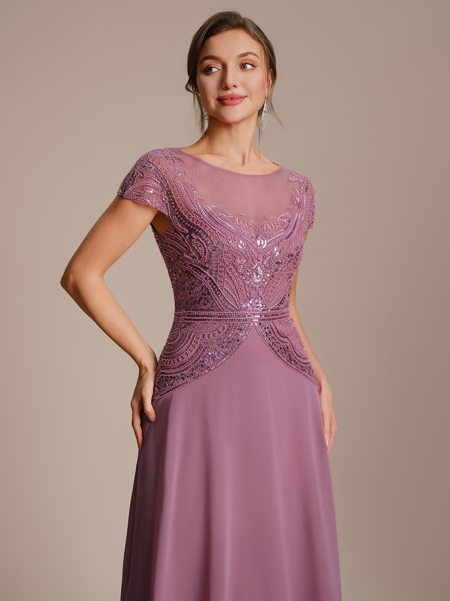 Sequin Sheath Round Neck Dress #color_Purple Orchid