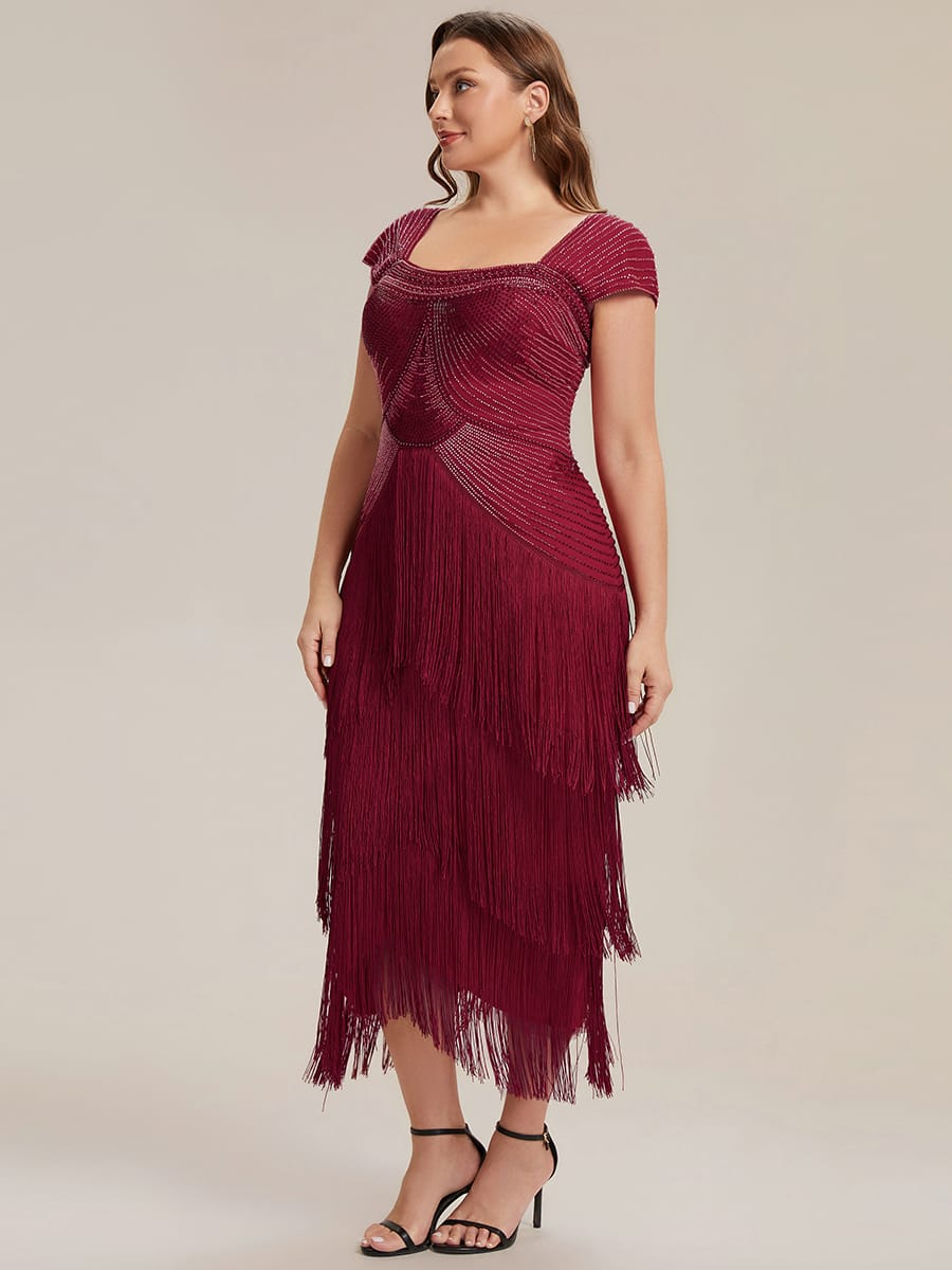 See-through Sequin Sleeveless Dress #color_Burgundy