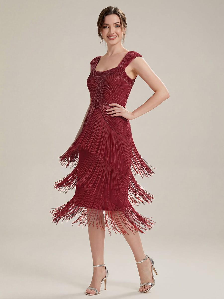 See-through Sequin Sleeveless Dress #color_Burgundy