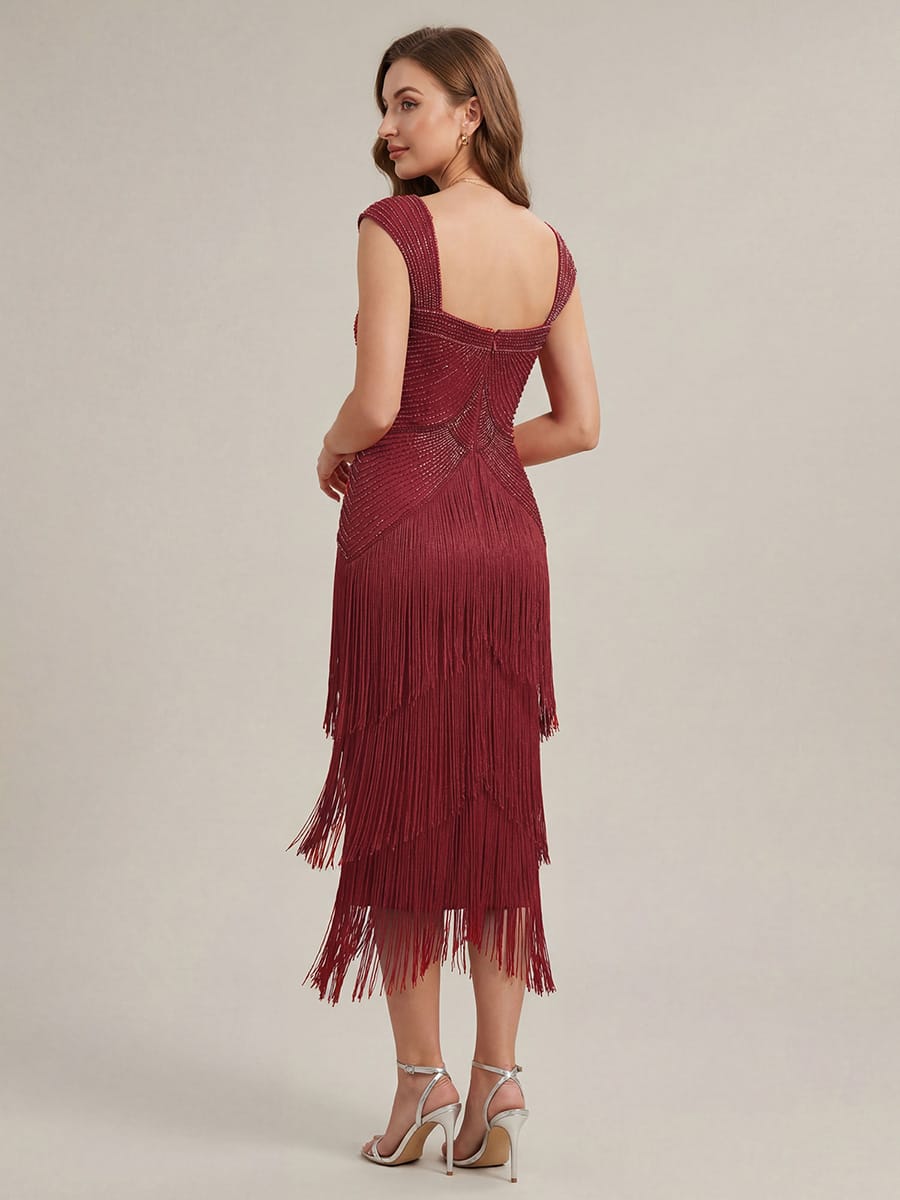 See-through Sequin Sleeveless Dress #color_Burgundy