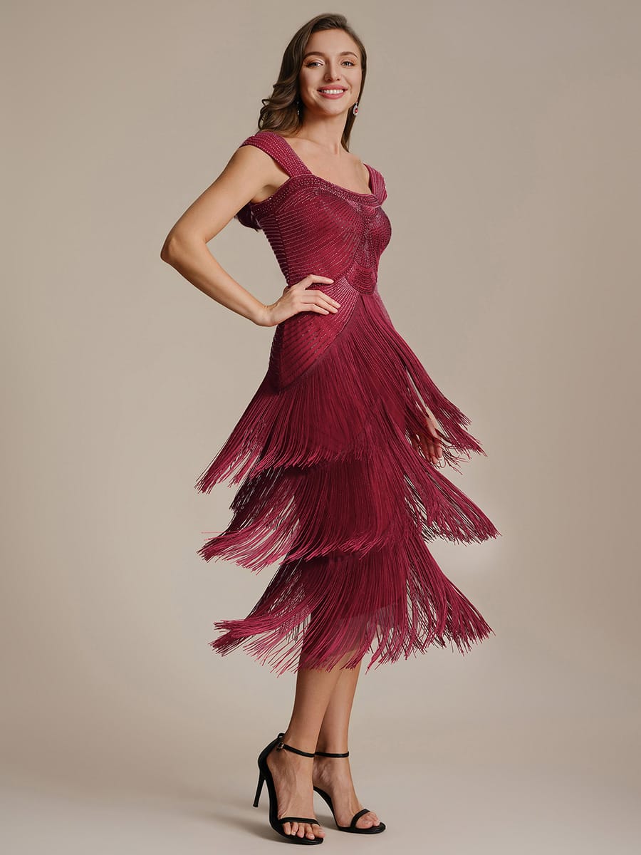 See-through Sequin Sleeveless Dress #color_Burgundy