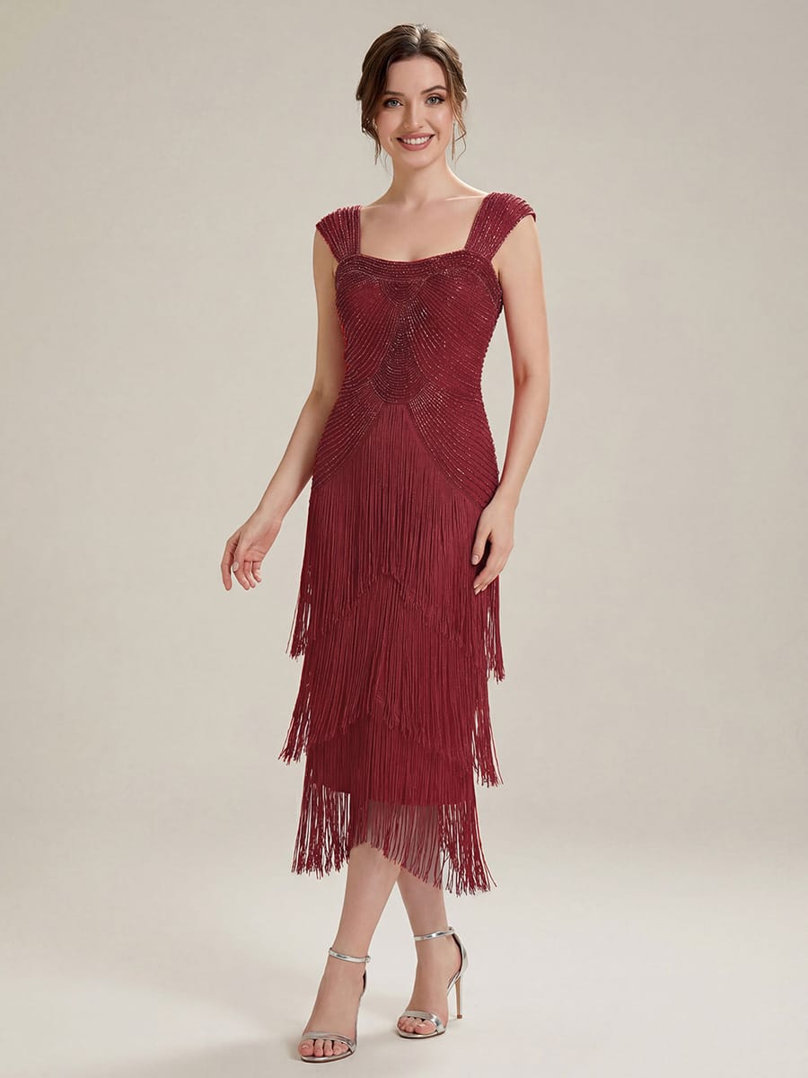 See-through Sequin Sleeveless Dress #color_Burgundy
