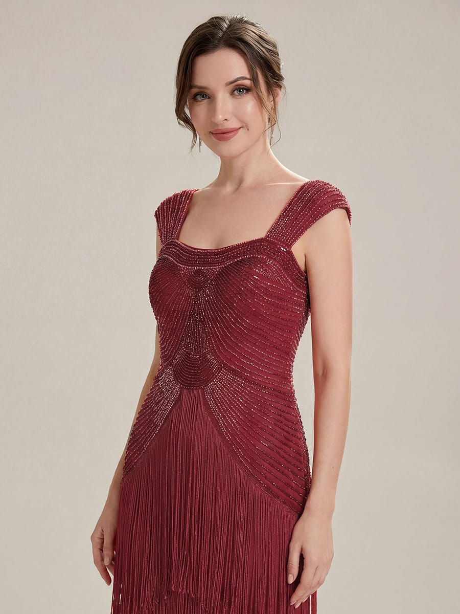 See-through Sequin Sleeveless Dress #color_Burgundy