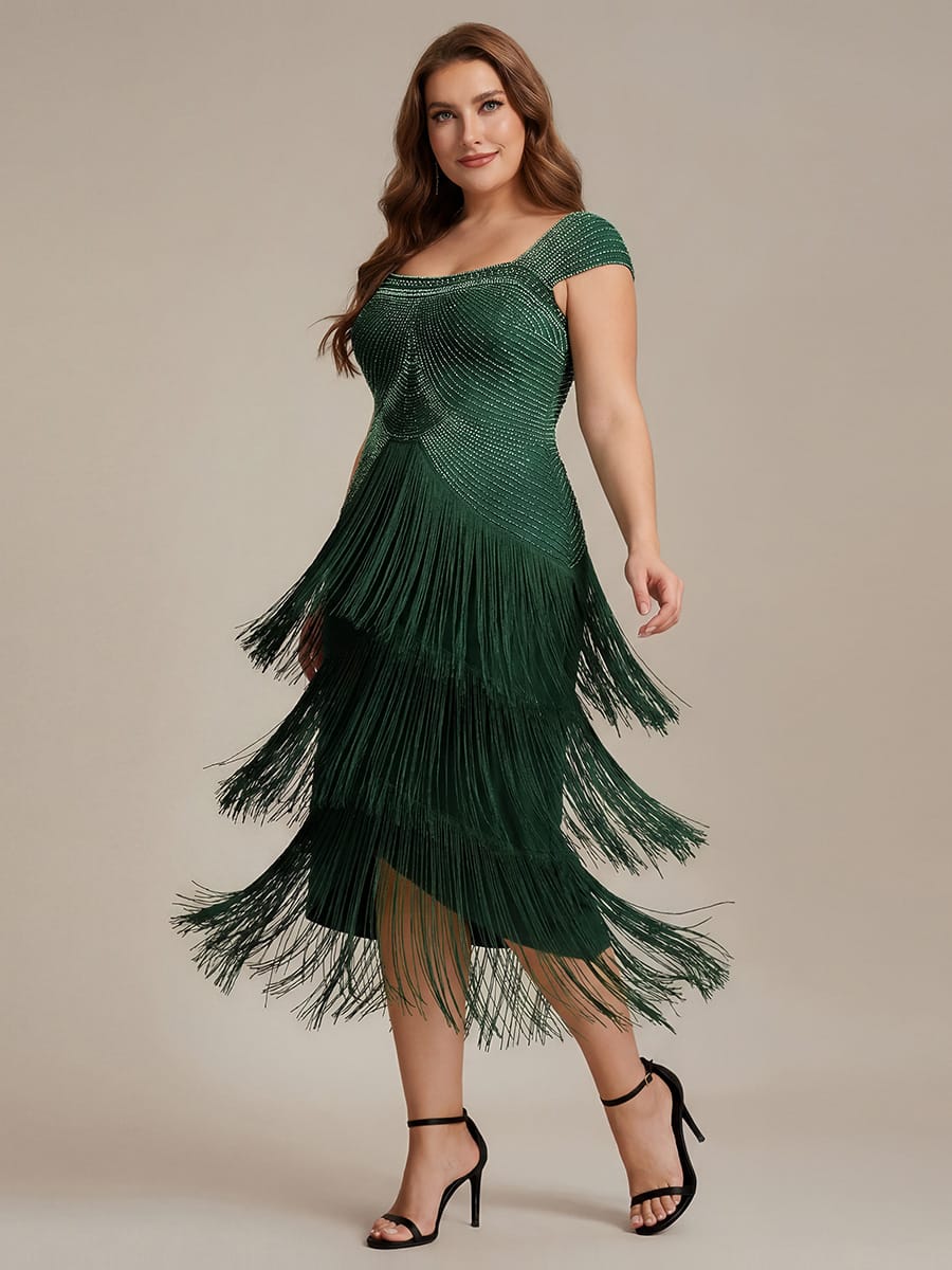 See-through Sequin Sleeveless Dress #color_Dark Green