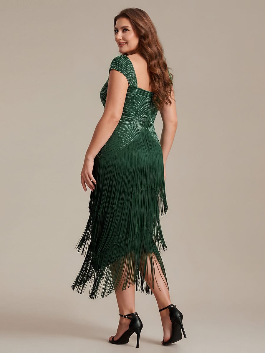See-through Sequin Sleeveless Dress #color_Dark Green