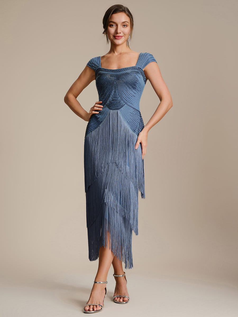 See-through Sequin Sleeveless Dress #color_Dusty Blue