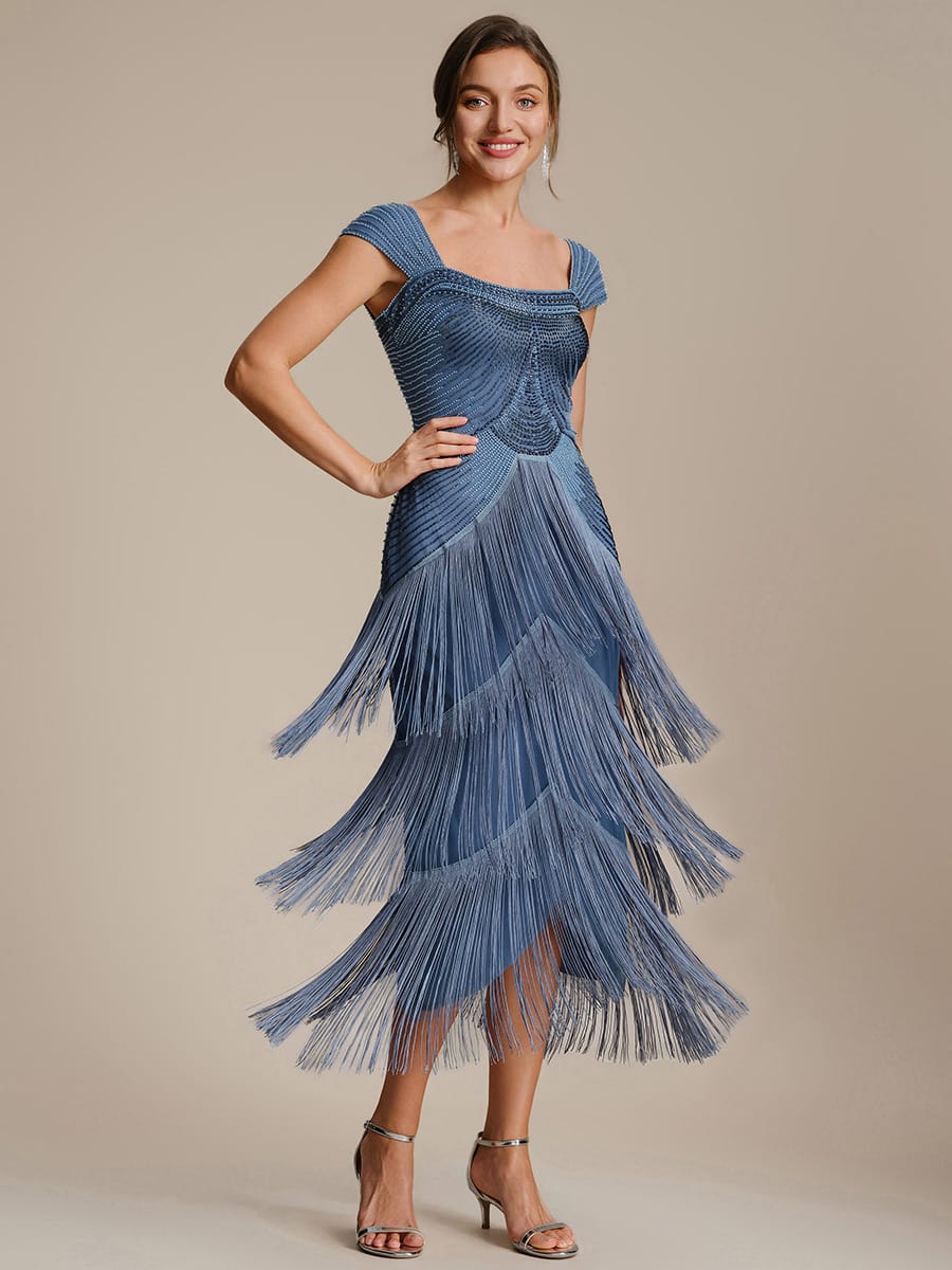 See-through Sequin Sleeveless Dress #color_Dusty Blue