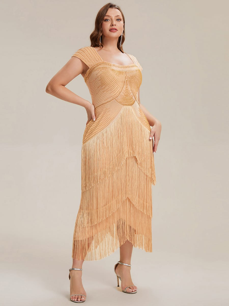 See-through Sequin Sleeveless Dress #color_Gold