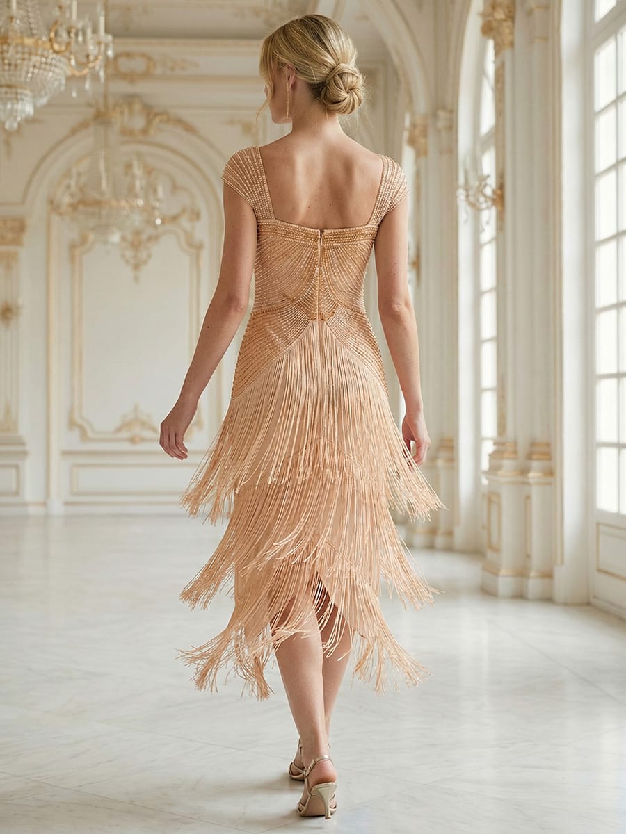 See-through Sequin Sleeveless Dress #color_Gold