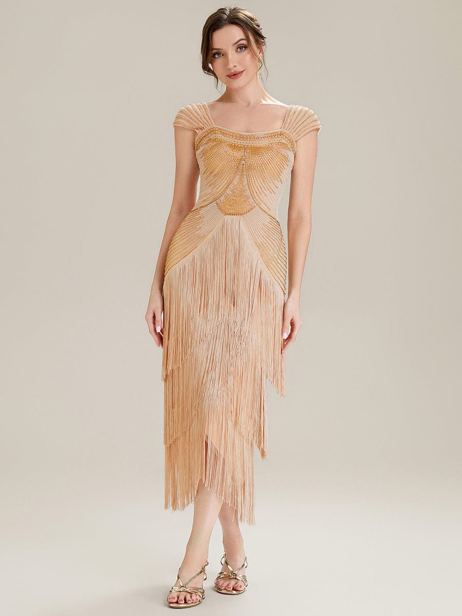 See-through Sequin Sleeveless Dress #color_Gold
