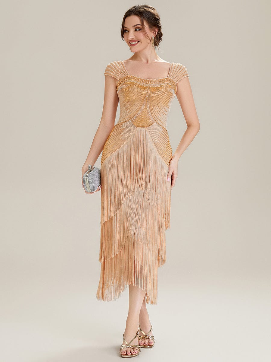 See-through Sequin Sleeveless Dress #color_Gold
