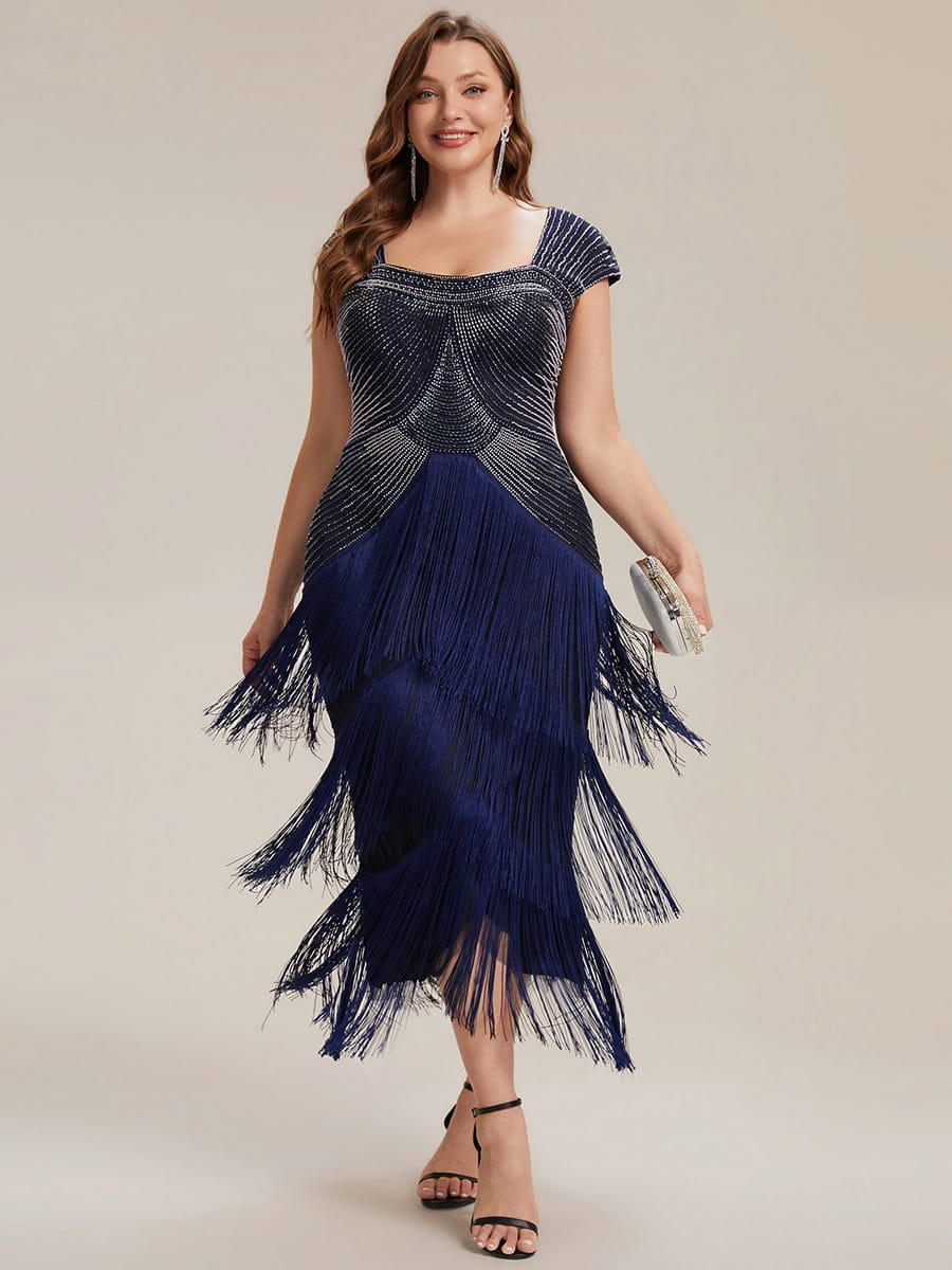 See-through Sequin Sleeveless Dress #color_Navy Blue