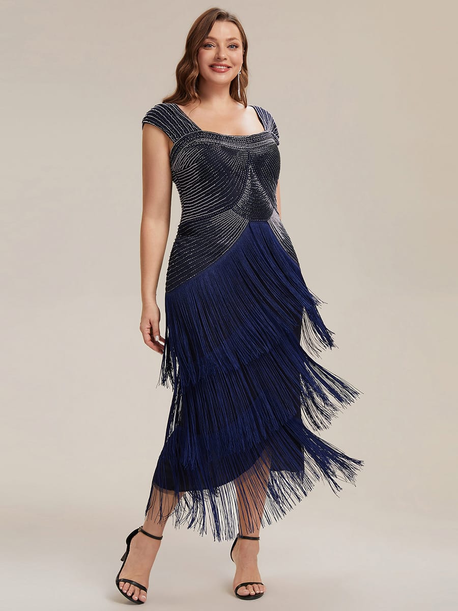 See-through Sequin Sleeveless Dress #color_Navy Blue