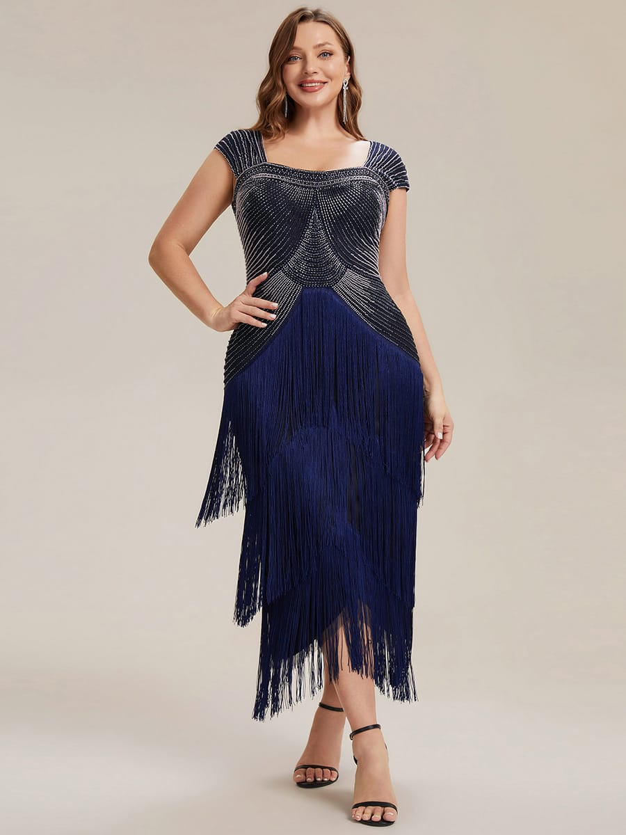 See-through Sequin Sleeveless Dress #color_Navy Blue