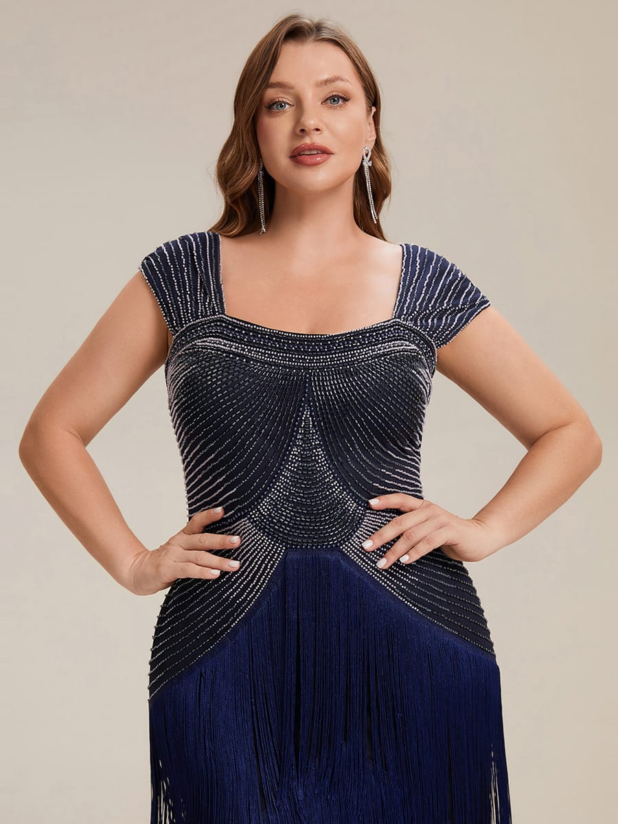 See-through Sequin Sleeveless Dress #color_Navy Blue