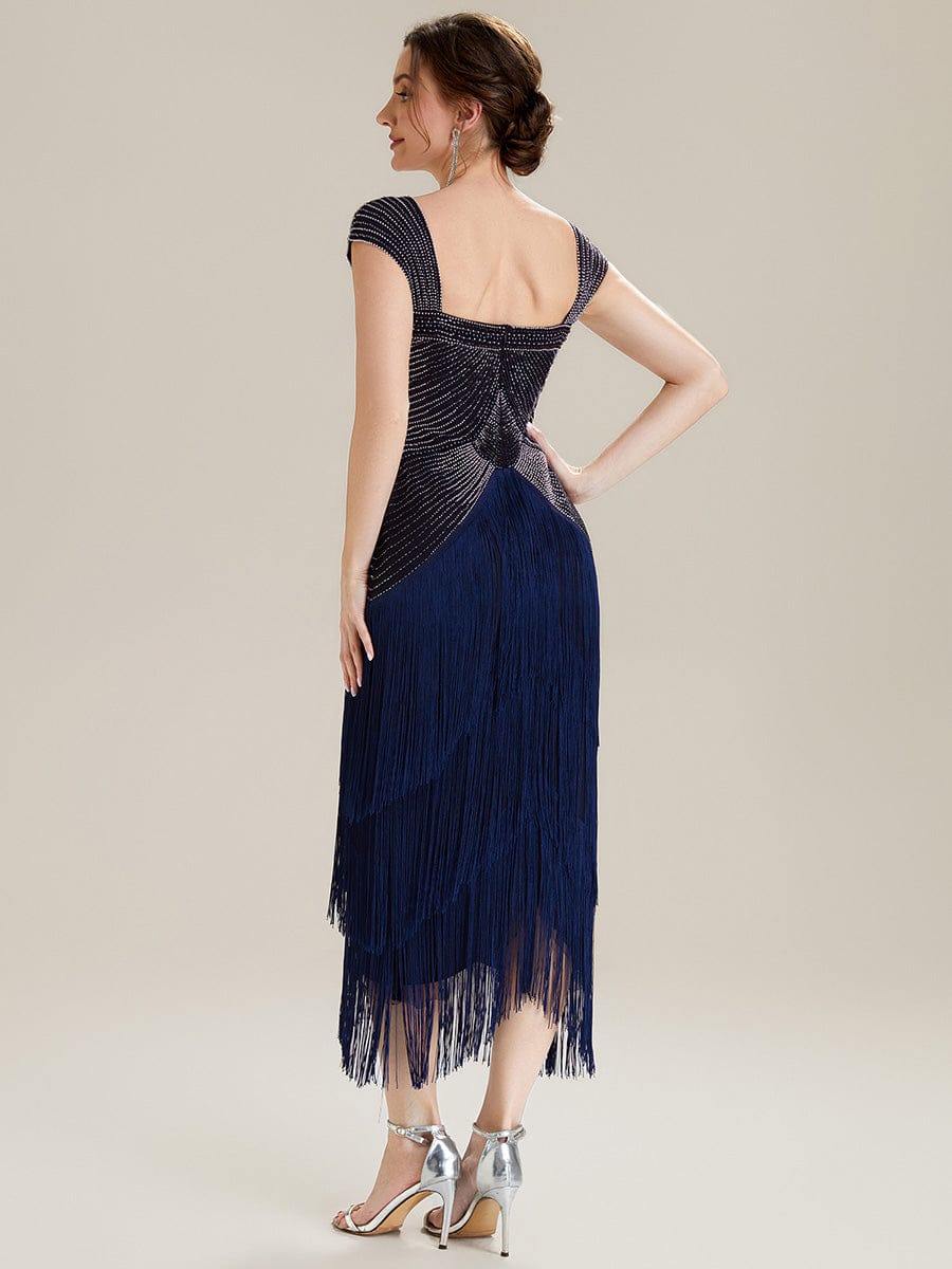 See-through Sequin Sleeveless Dress #color_Navy Blue