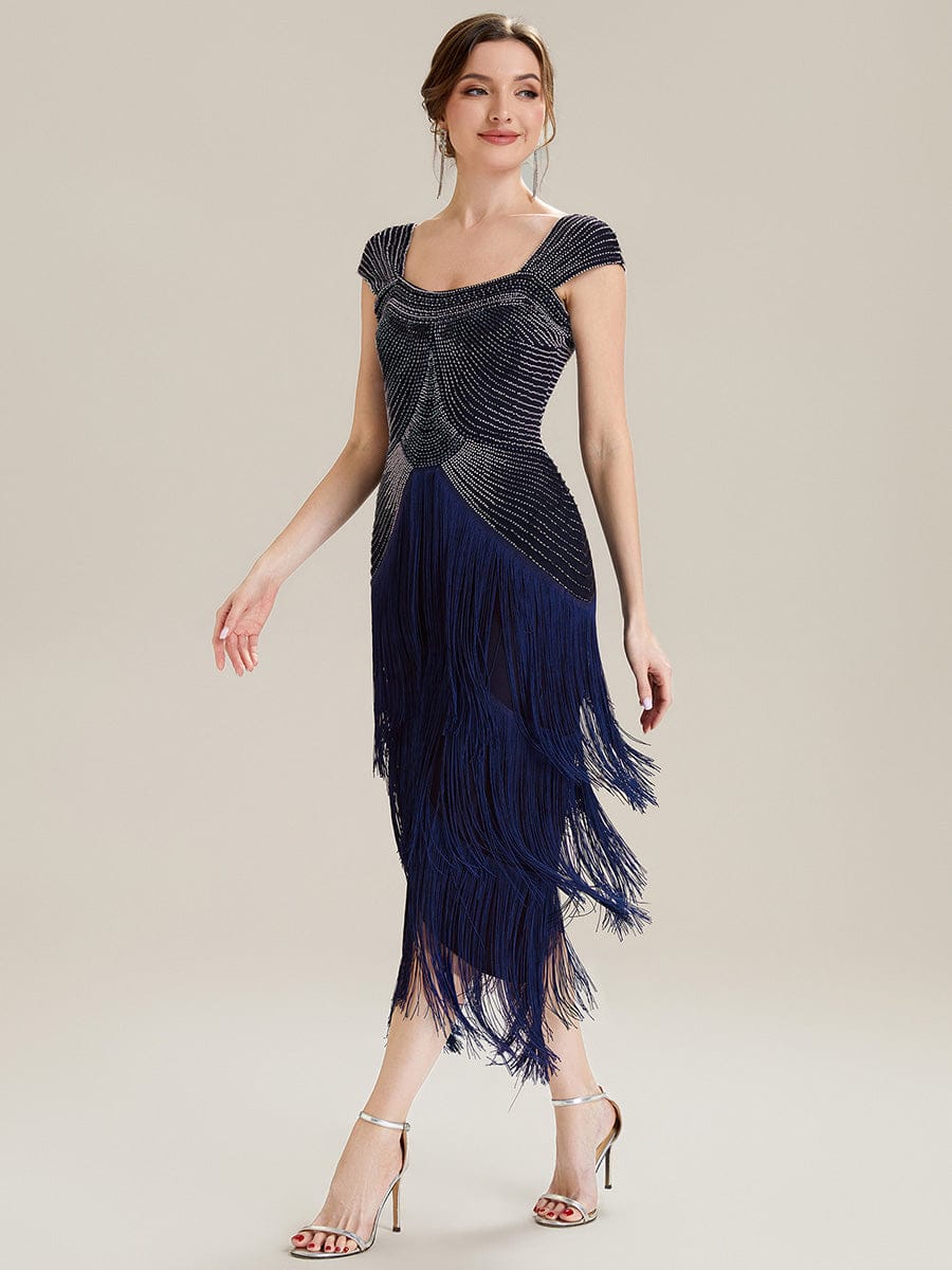 See-through Sequin Sleeveless Dress #color_Navy Blue