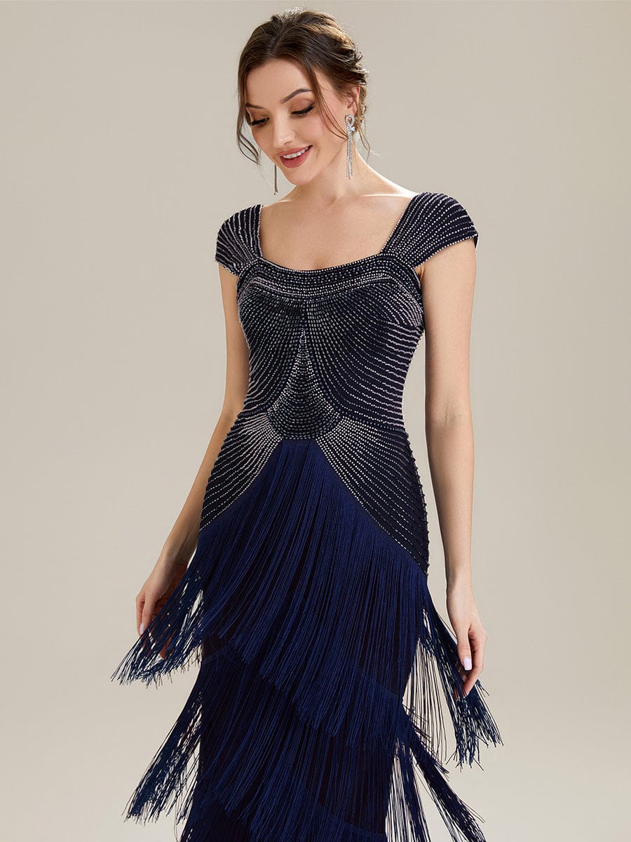 See-through Sequin Sleeveless Dress #color_Navy Blue