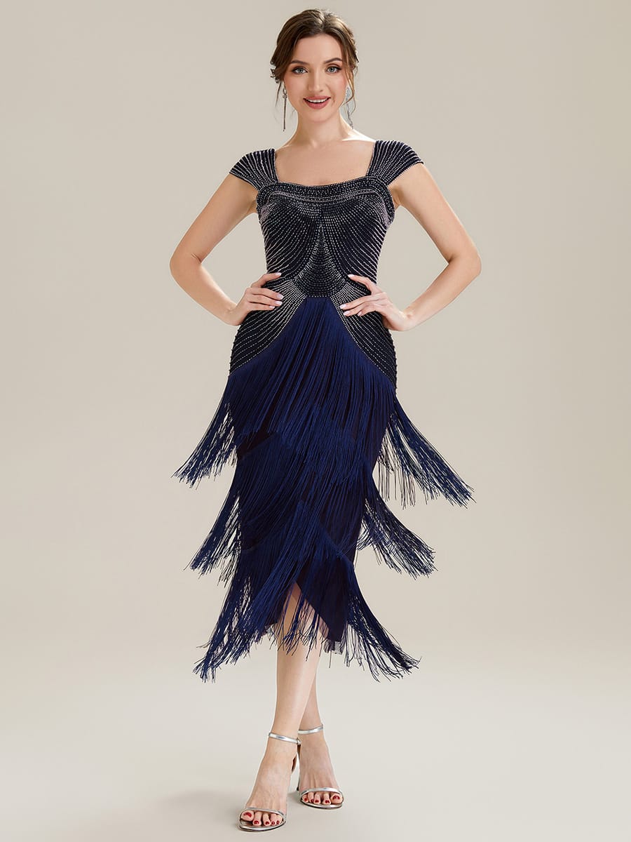 See-through Sequin Sleeveless Dress #color_Navy Blue