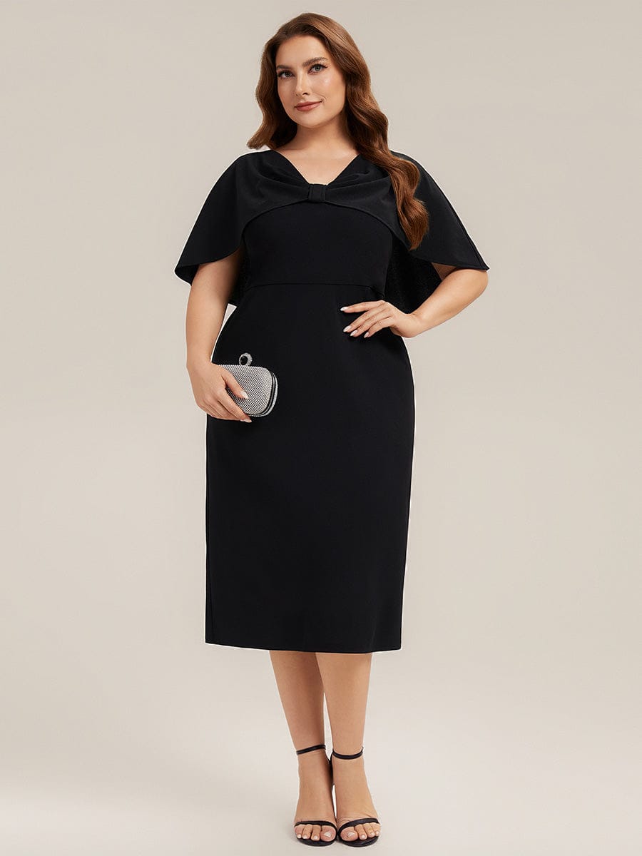 Knit Shawl Sleeve Sheath Dress #color_Black