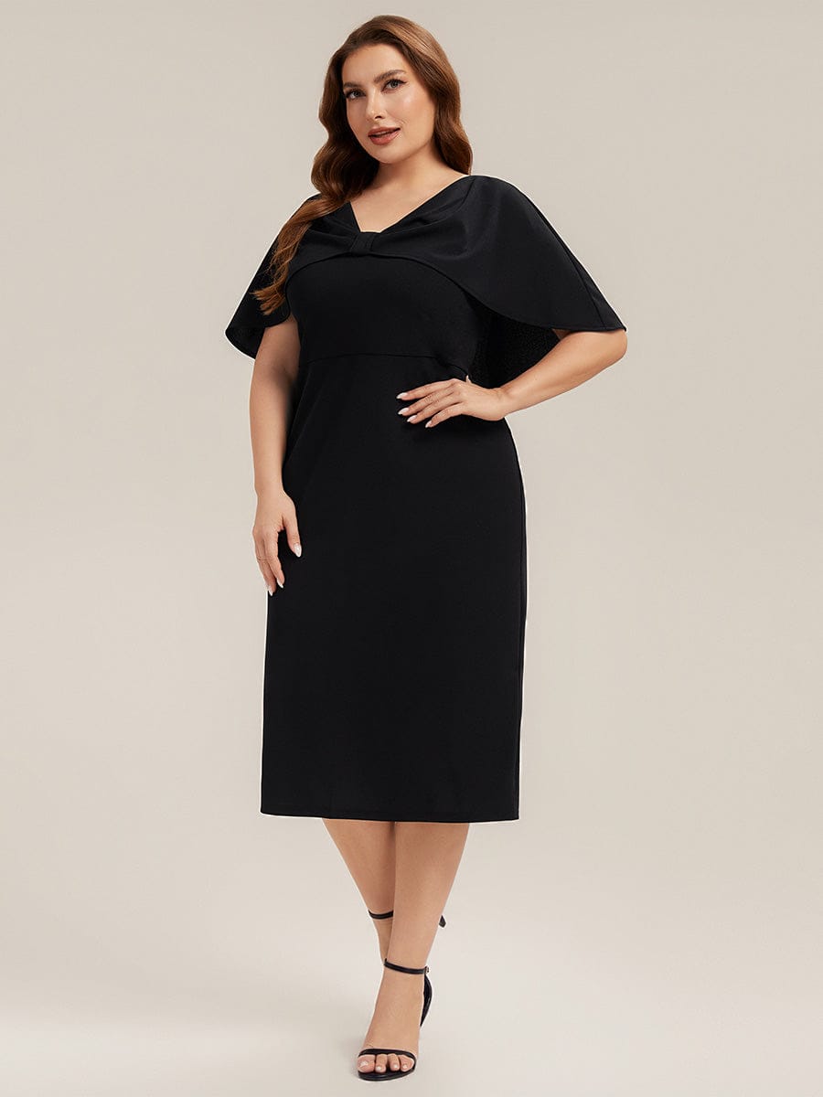Knit Shawl Sleeve Sheath Dress #color_Black