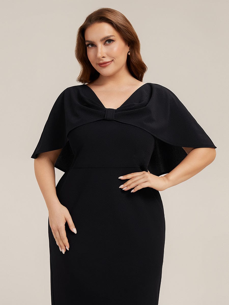 Knit Shawl Sleeve Sheath Dress #color_Black