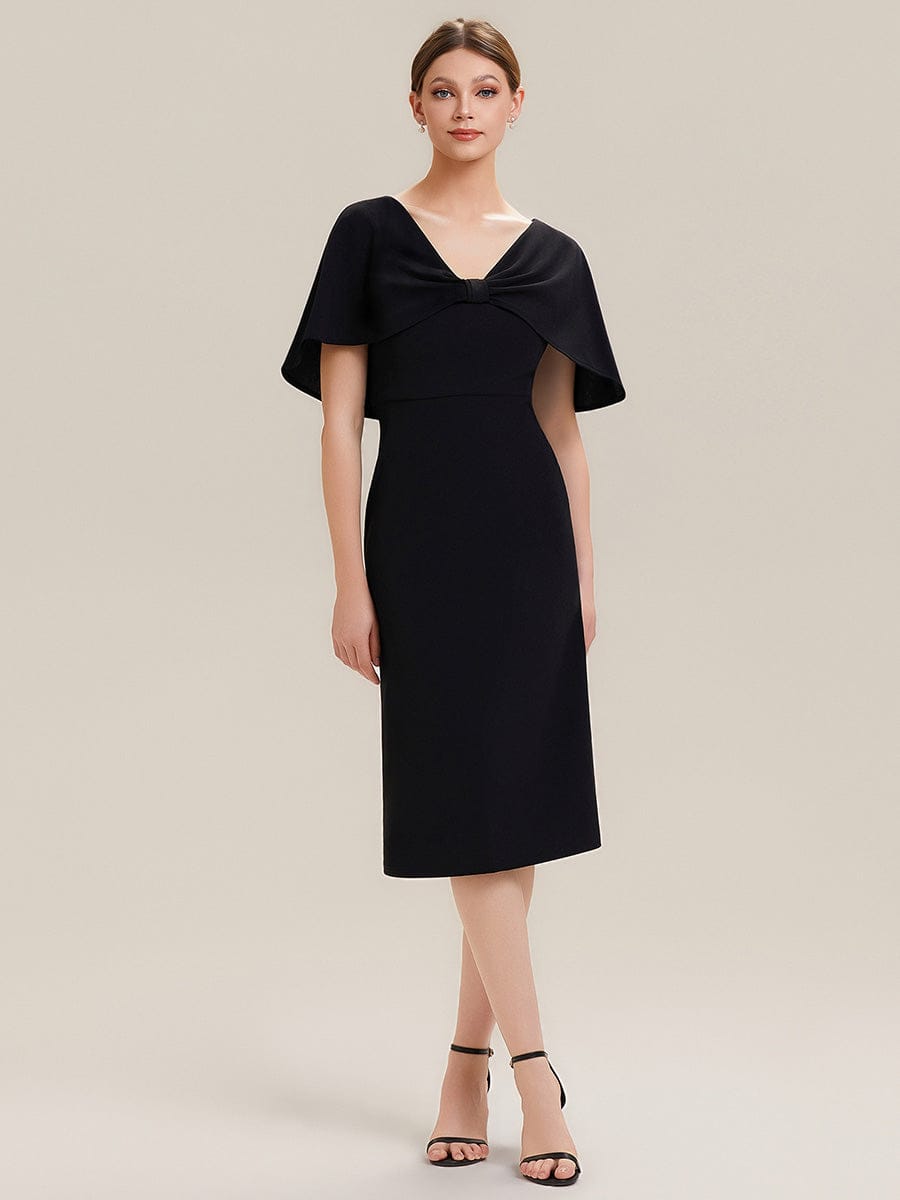 Knit Shawl Sleeve Sheath Dress #color_Black
