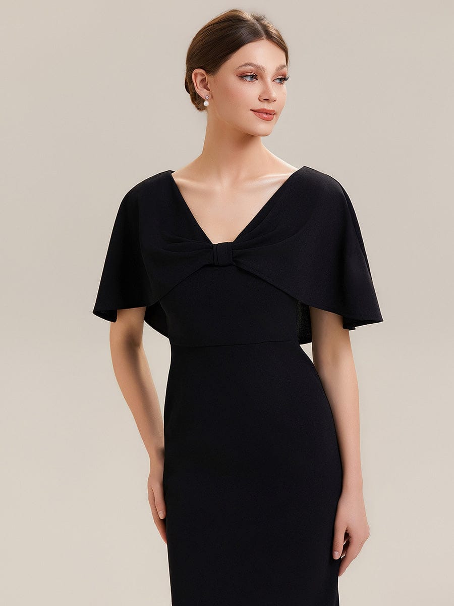 Knit Shawl Sleeve Sheath Dress #color_Black
