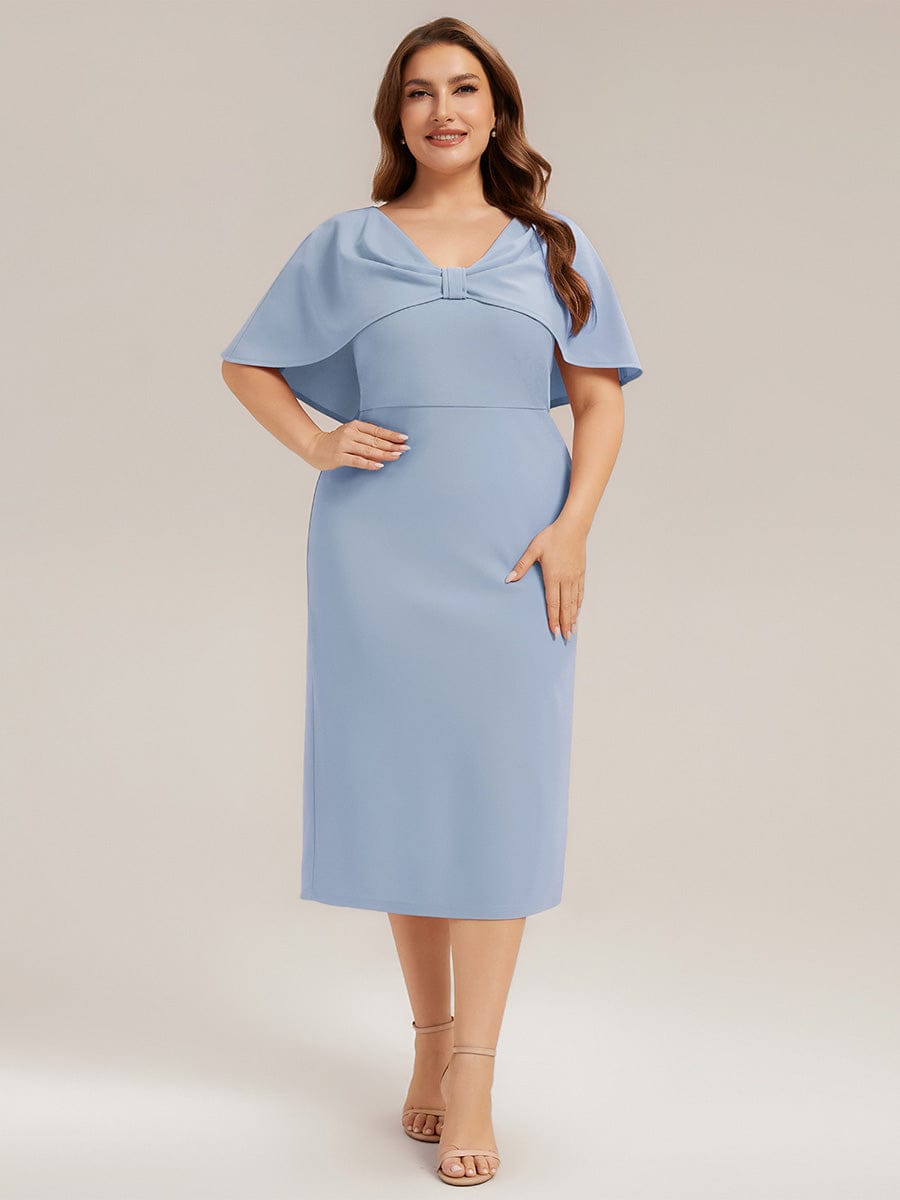 Knit Shawl Sleeve Sheath Dress #color_Ice Blue