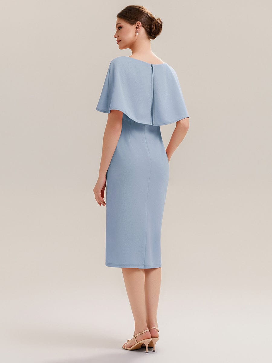 Knit Shawl Sleeve Sheath Dress #color_Ice Blue