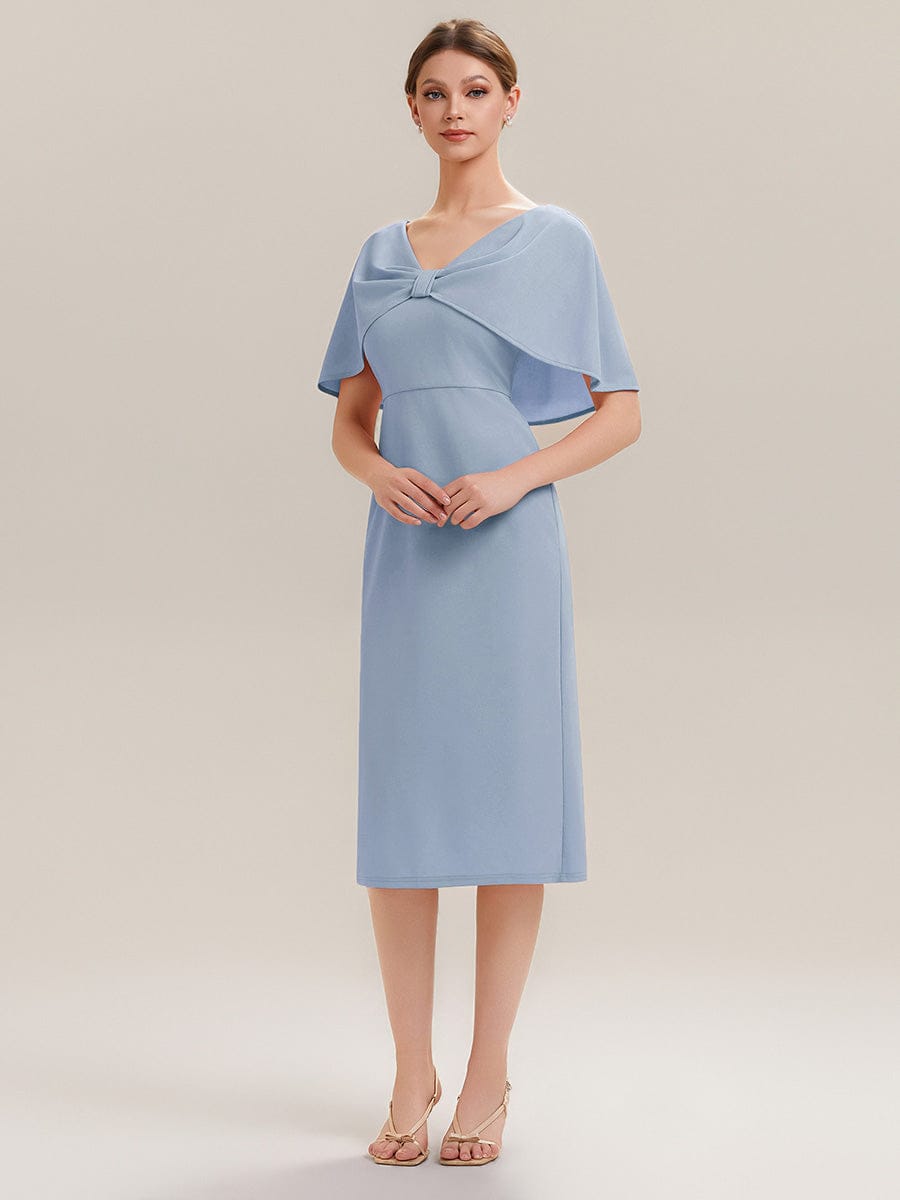 Knit Shawl Sleeve Sheath Dress #color_Ice Blue