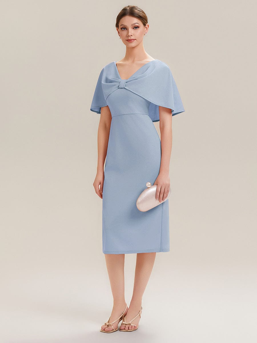 Knit Shawl Sleeve Sheath Dress #color_Ice Blue