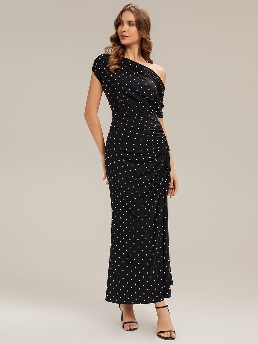 Floral Knit Drop Shoulder Sleeve Dress #color_Black Polka Dot