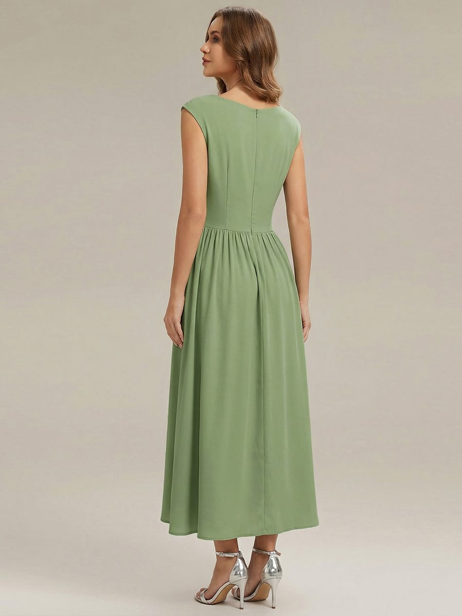 Polka Dot Knit Sleeveless Dress #color_Sage Green
