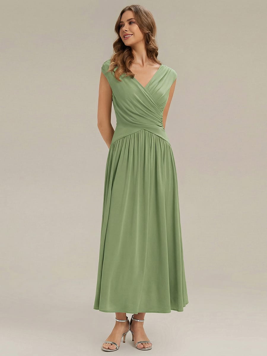 Polka Dot Knit Sleeveless Dress #color_Sage Green