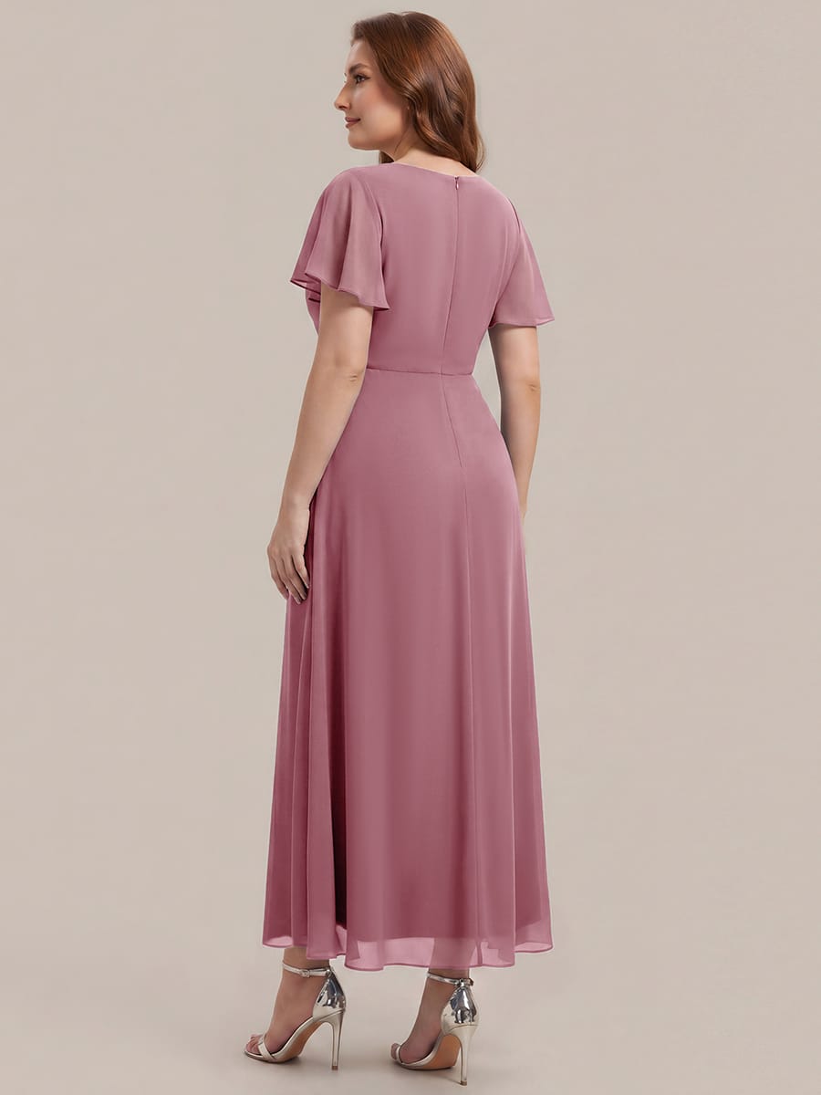 Rhinestone Embellished Chiffon Ruffle Sleeve Dress #color_Purple Orchid