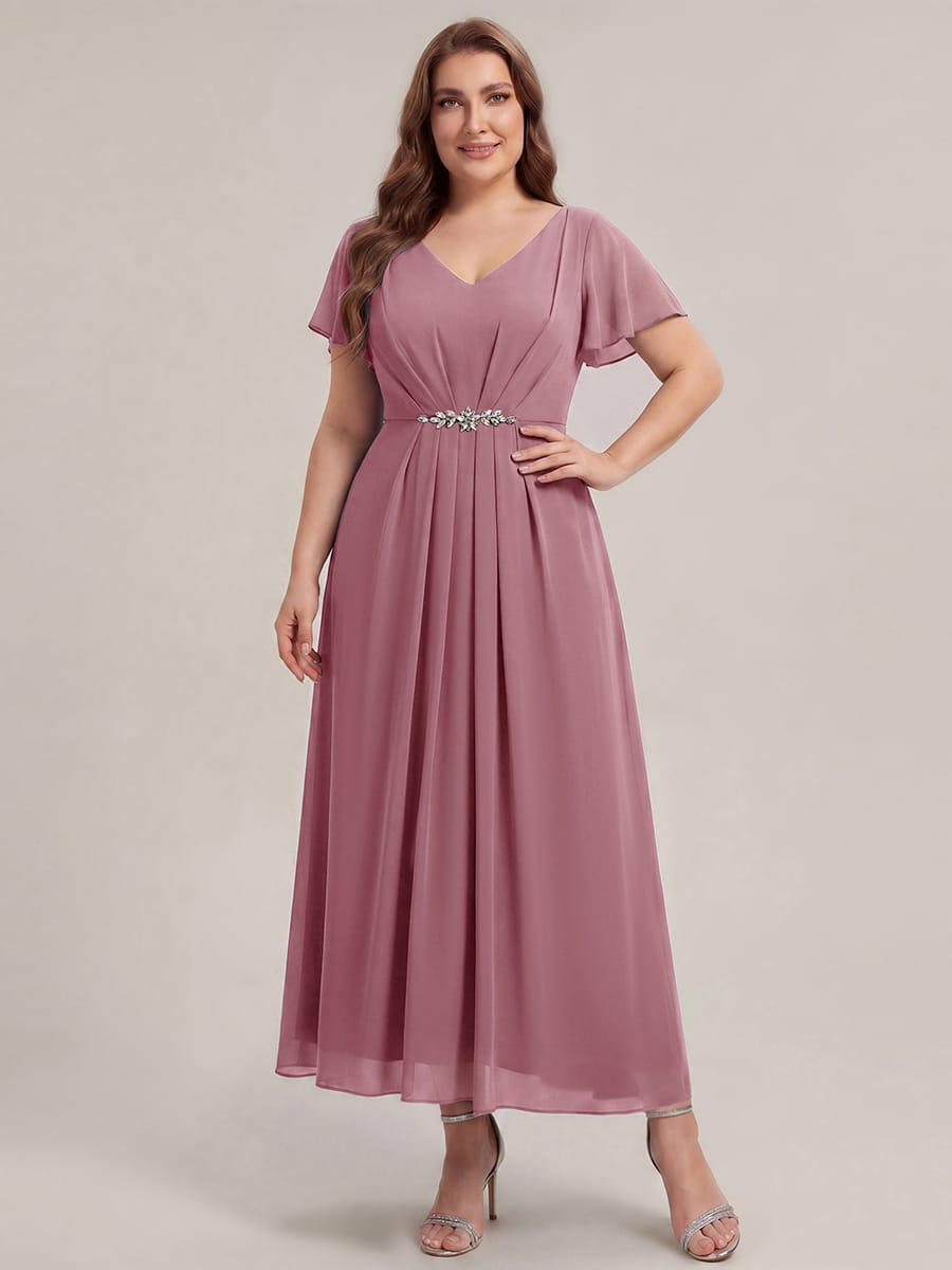 Rhinestone Embellished Chiffon Ruffle Sleeve Dress #color_Purple Orchid