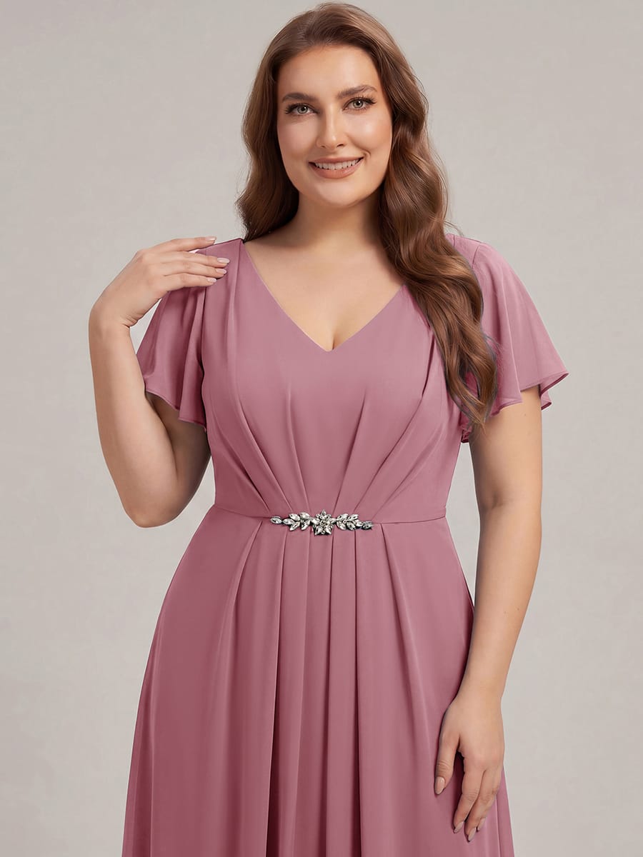 Rhinestone Embellished Chiffon Ruffle Sleeve Dress #color_Purple Orchid