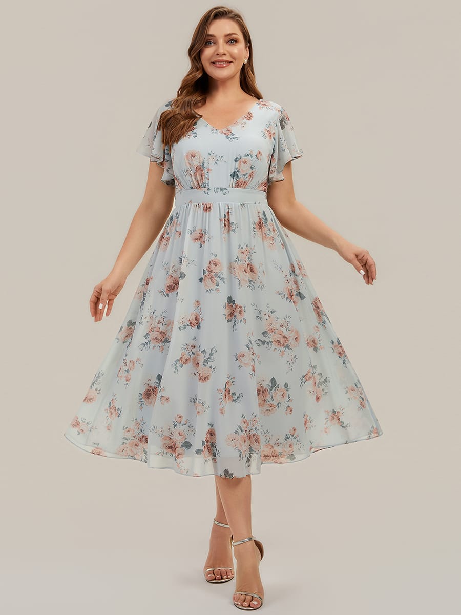 Chiffon Ruffle Sleeve A-line Dress #color_Amber Bloom