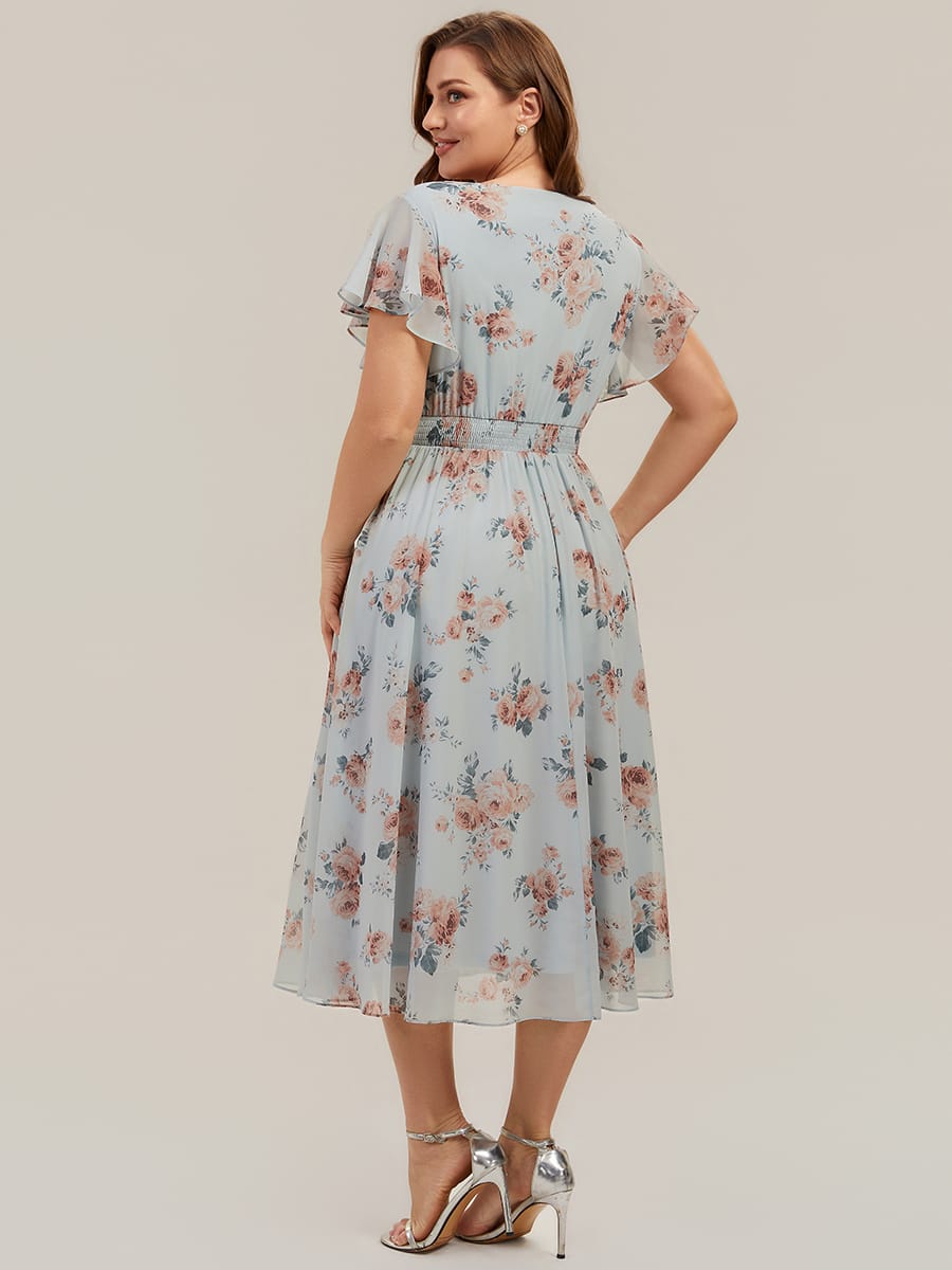 Chiffon Ruffle Sleeve A-line Dress #color_Amber Bloom