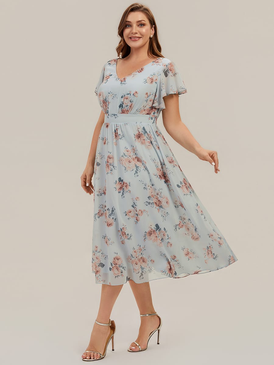 Chiffon Ruffle Sleeve A-line Dress #color_Amber Bloom