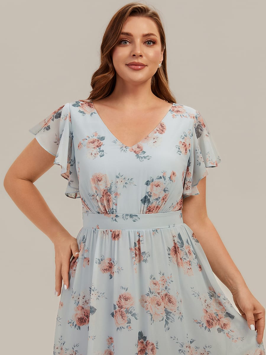 Chiffon Ruffle Sleeve A-line Dress #color_Amber Bloom