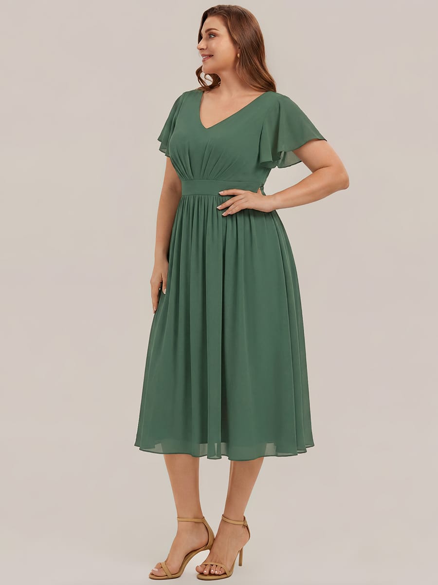 Chiffon Ruffle Sleeve A-line Dress #color_Eucalyptus Green
