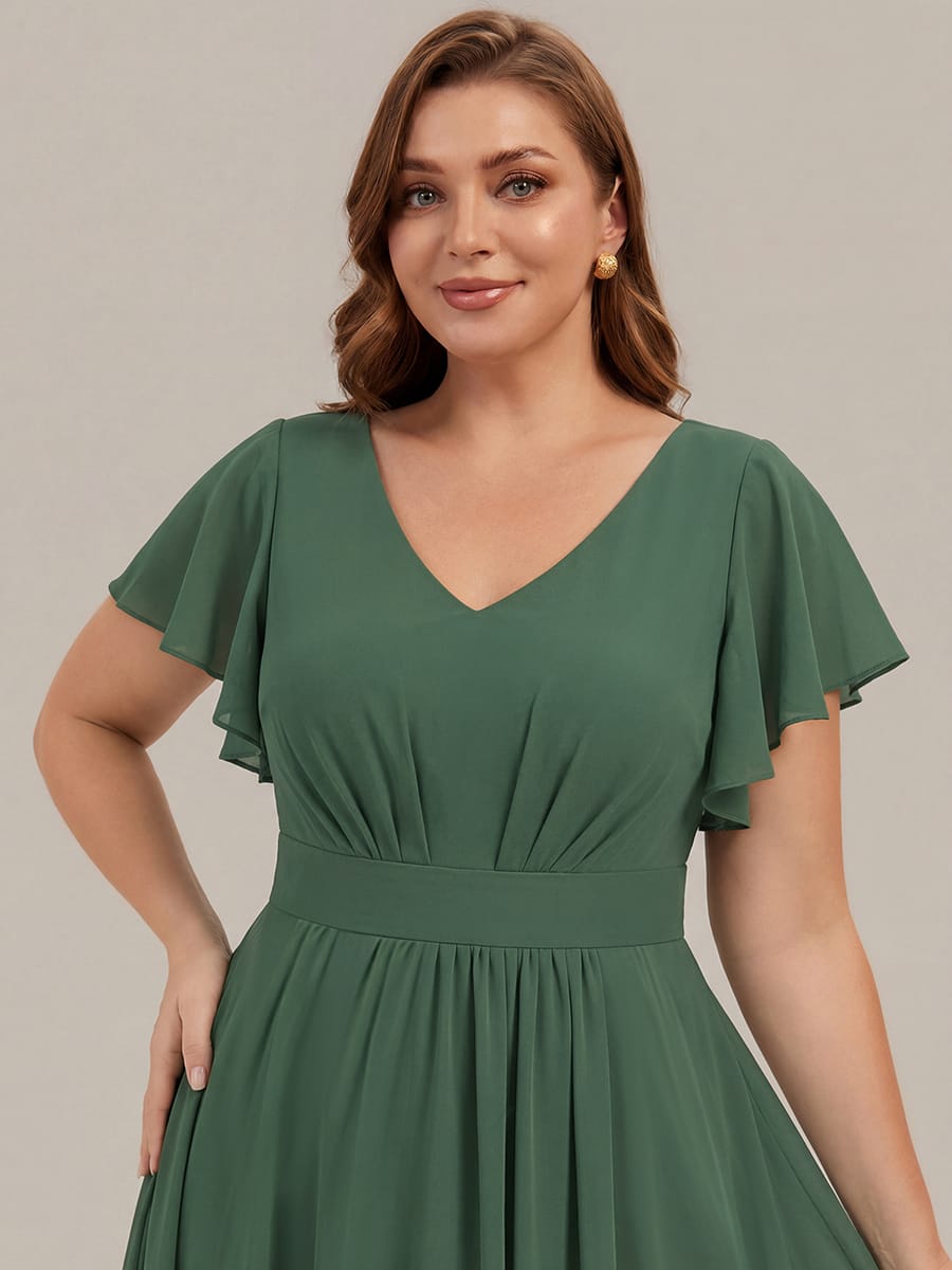 Chiffon Ruffle Sleeve A-line Dress #color_Eucalyptus Green