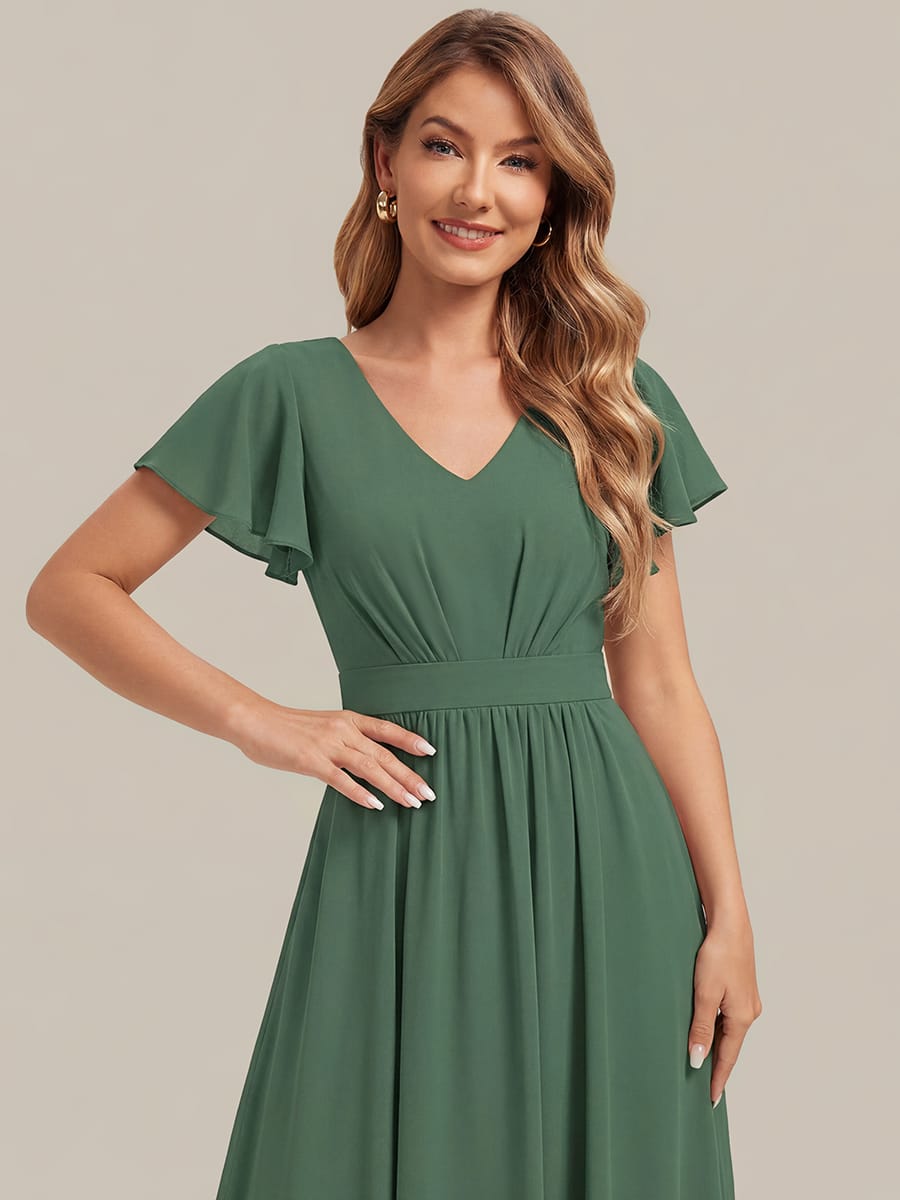 Chiffon Ruffle Sleeve A-line Dress #color_Eucalyptus Green