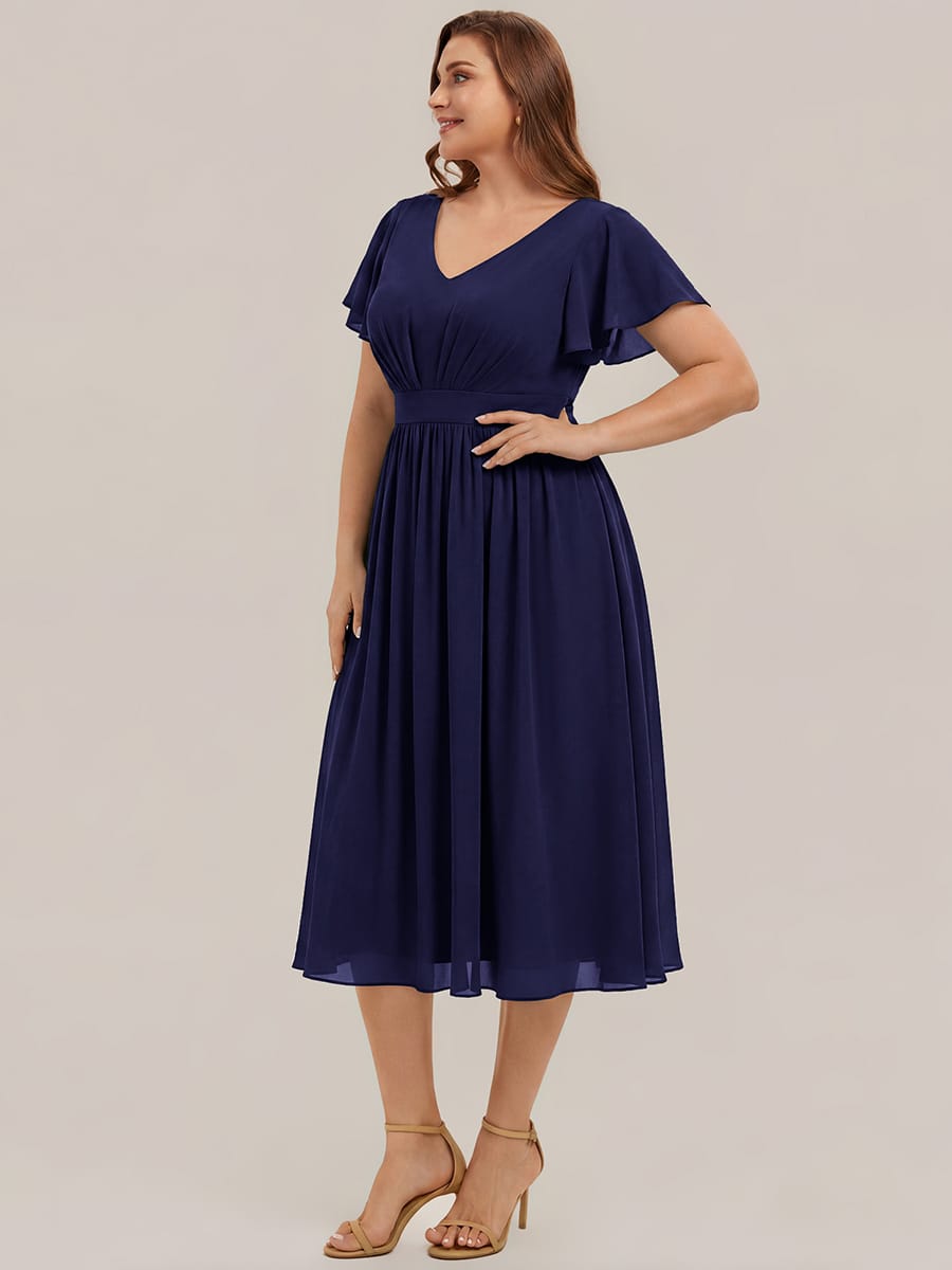 Chiffon Ruffle Sleeve A-line Dress #color_Navy Blue